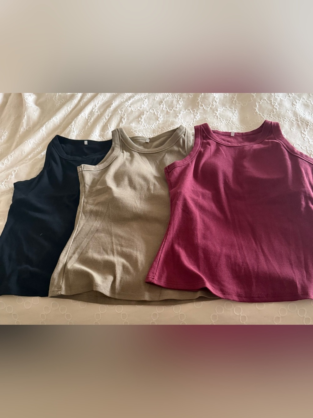 Women's Ribbed Tank Top - Pink, Olive, Black - a set of 3 - M - NWOT